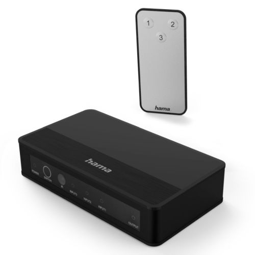 Hama 3×1 4K-HDMI Switch with Remote Control, 3 Inputs, 1 Output, Aluminium