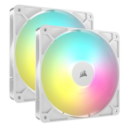 Corsair RS140 ARGB PWM 14cm Case Fans (2 Pack), Magnetic Dome Bearing, Daisy-Chain 4-Pin, 1700 RPM, AirGuide Tech, White