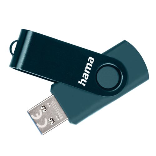 Hama Rotate 128GB USB 3.0 Memory Pen, Rotating Cap, Keyring, Petrol Blue