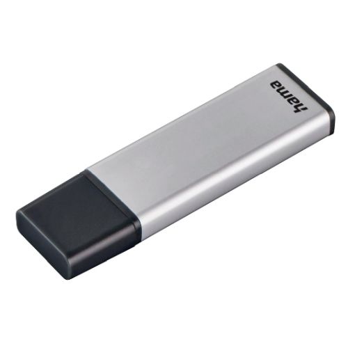 Hama Classic 16GB USB 3.0 Memory Pen, Aluminium, Cap, Keyring, 70MB/s, Black/Silver