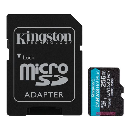 Kingston 256GB Canvas Go! Plus Micro SD Card with SD Adapter, UHS-I Class 10, U3, A2 App Performance, 170MB/s