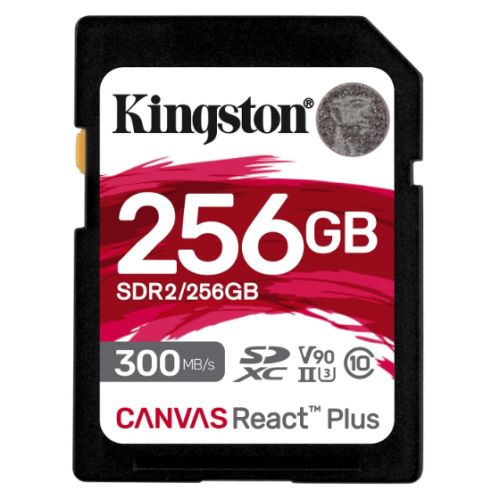 Kingston 256GB Canvas React Plus SD Card, UHS-II Class 10, U3, For 8K/3D/VR Videos/Photos, R/W 300/260MB/s