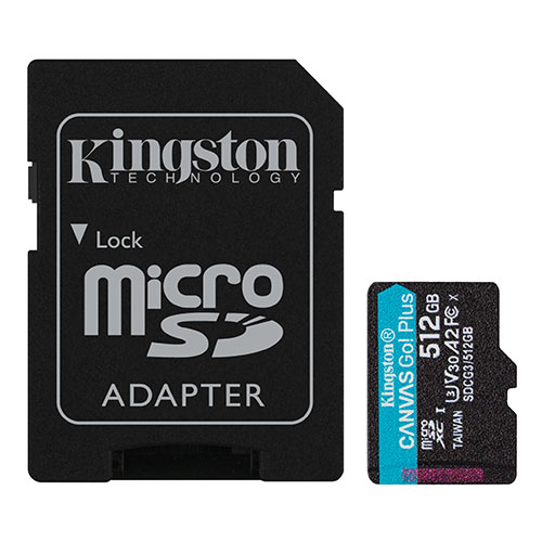 Kingston 512GB Canvas Go! Plus Micro SD Card with SD Adapter, UHS-I Class 10, U3, A2 App Performance, 170MB/s