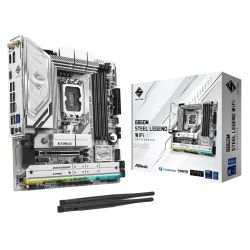 Asrock B860M STEEL LEGEND WIFI, Intel B860, 1851, Micro ATX, 4 DDR5, HDMI, DP, TB4, Wi-Fi 6E, 2.5G LAN, RGB, 4x M.2