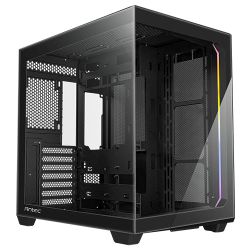 Antec C5 Dual Chamber Gaming Case w Glass Side & Front, ATX, No Fans, ARGB Strip, USB-C, Asus BTF Compatible, Black