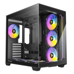 Antec C5 ARGB Dual Chamber Gaming Case w Glass Side & Front, ATX, 7x ARGB Fans, Fan Controller, LED Control Button, USB-C, Asus BTF Compatible, Black