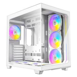Antec C5 ARGB Dual Chamber Gaming Case w Glass Side & Front, ATX, 7x ARGB Fans, Fan Controller, LED Control Button, USB-C, Asus BTF Compatible, White