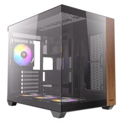 Antec CX800 Wood ARGB Dual Chamber Gaming Case w Glass Side & Front, ATX, 4x RGB Fans, LED Button, USB-C, Asus BTF Compatible, BlackWood