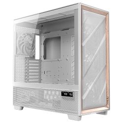 Antec FLUX Pro Gaming Case w Glass Side, E-ATX, Multi Vent Design, MeshWood Front, 6 PWM Fans & Hub, USB-C, CPUGPU Temp Display, Monitoring Software, White