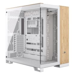 Corsair 6500X Dual Chamber Gaming Case w Glass Side & Front, ATX, Mesh Panels, USB-C, Asus BTF Compatible, WhiteBamboo Wood