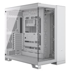 Corsair 6500X Dual Chamber Gaming Case w Glass Side & Front, ATX, Mesh Panels, USB-C, Asus BTF Compatible, White