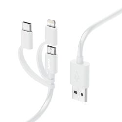 Hama 3-in-1 Multi Charging Cable - USB-A to USB-CMicro USBLightning, Quick Charge, 1 Metre, White