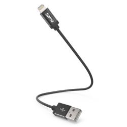 Hama ChargingData USB-A to Lightning Cable, 480Mbps, Nylon, 0.2 Metre, Black