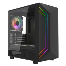 Vida Apollo M Black ARGB Gaming Case w Glass Window, Micro ATX, Rear ARGB Infinity Fan, Front LED Strips