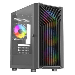 Vida Cyclone Black ARGB Gaming Case w Glass Window, Micro ATX, 4x ARGB Fans, GrillMesh Front