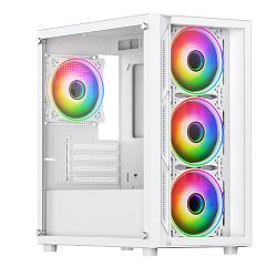 Vida Lucid White ARGB Gaming Case w Glass Front & Side, Micro ATX, 4x ARGB Infinity Fans