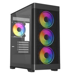 Vida Zephyr V2 Black ARGB Gaming Case w Glass Window, Micro ATX, 4x ARGB Fans, 6-Port PWM ARGB Fan Hub & Remote Control, Mesh Front