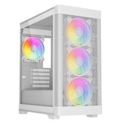 Vida Zephyr V2 White ARGB Gaming Case w Glass Window, Micro ATX, 4x ARGB Fans, 6-Port PWM ARGB Fan Hub & Remote Control, Mesh Front