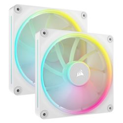 Corsair iCUE LINK LX140 14cm PWM RGB Case Fans 2-Pack, 18 RGB LEDs, Magnetic Dome Bearing, 2000 RPM, iCUE LINK Hub Included, White