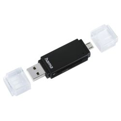 Hama Basic External USB 2.0 OTG Card Reader, USB-A + Micro B, SDmicroSD, Black, USB Powered