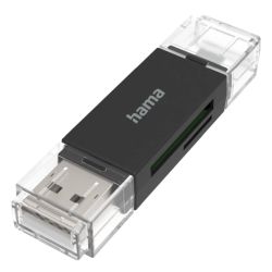 Hama External USB 2.0 OTG Card Reader, USB-A + Micro USB, SDmicroSD, Black, USB Powered