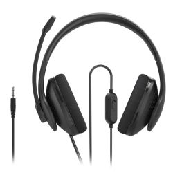 Hama HS-P200 V2 Lightweight Office Headset with Boom Mic, 3.5mm Jack, Y-adapter, Breathable Mesh, In-line Controls