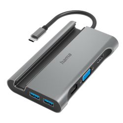 Hama Connect2Mobile USB-C 3.2 Gen1 7-in-1 Docking Station - USB-C PD Power, 3x USB-A, 1x VGA, 1x HDMI, LAN, Aluminium