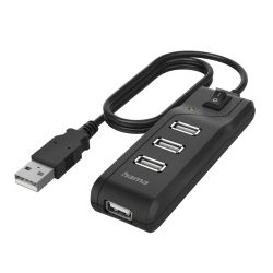 Hama External 4-Port USB 2.0 Hub, USB Powered, OnOff Switch, Black