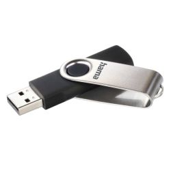 Hama Rotate 128GB USB 2.0 Memory Pen, Rotating Cap, Keyring, BlackSilver