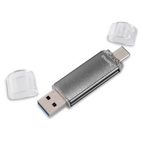 Hama Laeta Twin 128GB USB 2.0Micro USB Memory Pen, OTG, Aluminium Casing, Grey