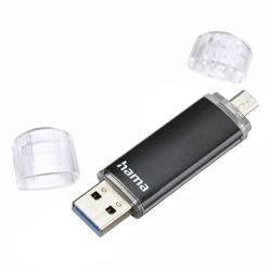 Hama Laeta Twin 32GB USB 3.0Micro USB Memory Pen, OTG, Aluminium Casing, Black