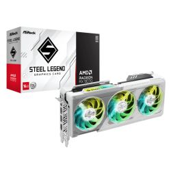 Asrock RX9070 Steel Legend 16GB OC, PCIe5, 16GB DDR6, HDMI, 3 DP, 2700MHz Clock, RGB Lighting, White, Overclocked