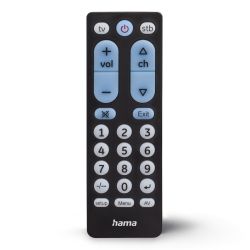 Hama Universal IR Remote Control for Over 1,000 Devices, Teachable, Control 2 Devices, Big Illuminating Buttons, 10m Range