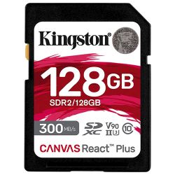 Kingston 128GB Canvas React Plus SDXC Card, UHS-II Class 10, U3, For 8K3DVR VideosPhotos, RW 300260MBs