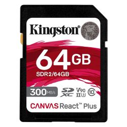 Kingston 64GB Canvas React Plus SDXC Card, UHS-II Class 10, U3, For 8K3DVR VideosPhotos, RW 300260MBs