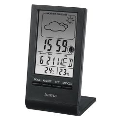 Hama TH-100 LCD ThermoHygrometer - Thermometer, Hygrometer, Barometer, Weather Forecast, Moon Phases, DateTime, Alarm, Black